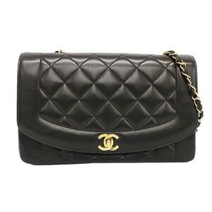 Chanel Diana Chain Shoulder Bag Black Gold Hardware Lambskin Matelasse